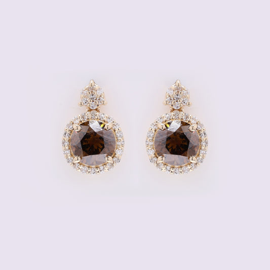1.41 Ct Round Red Diamond 14K Gold Earrings