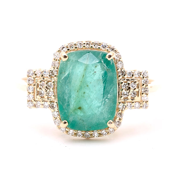 2.77 Ct Cushion Natural Emerald 14K Gold Ring