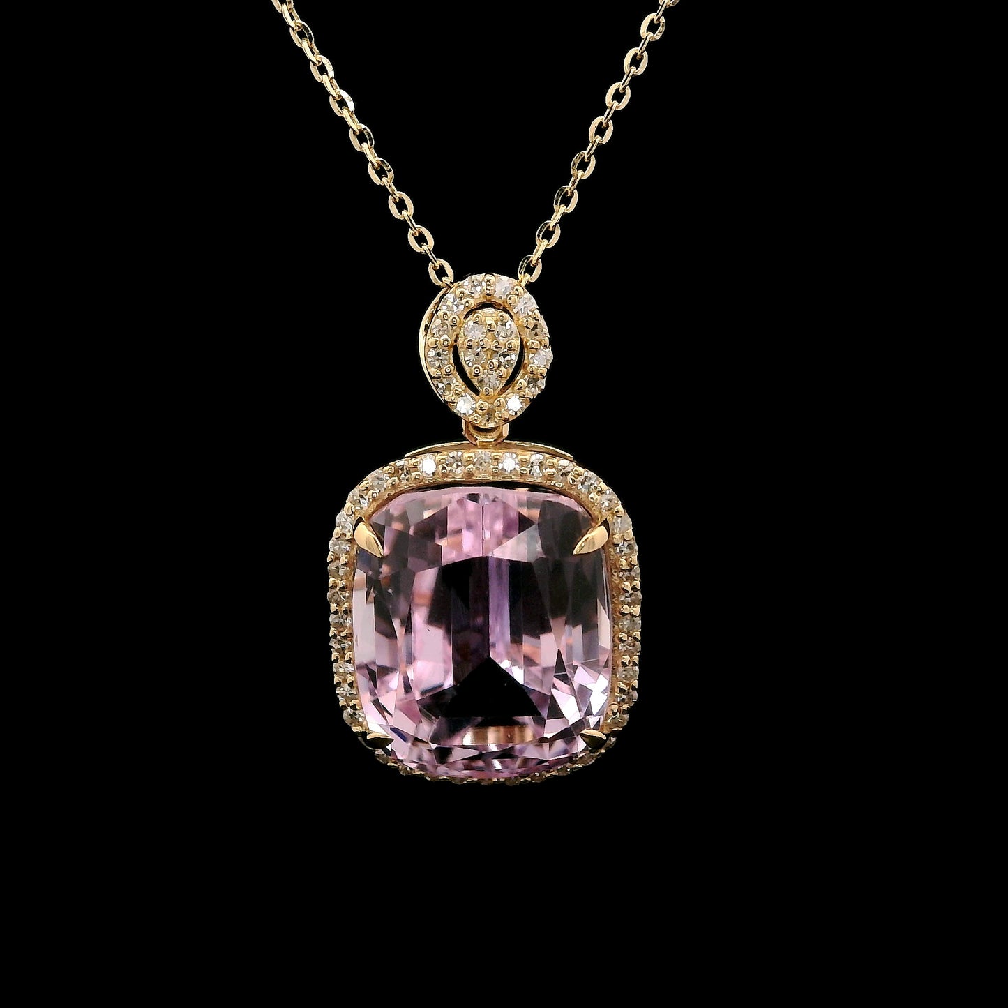 8.60 Ct Cushion Kunzite 14K Gold Pendant