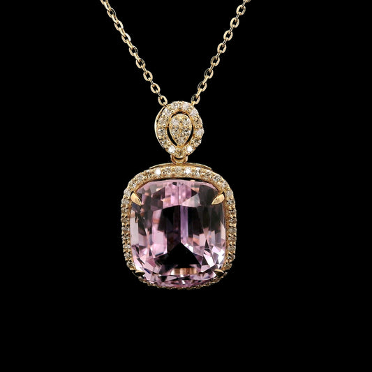 8.60 Ct Cushion Kunzite 14K Gold Pendant