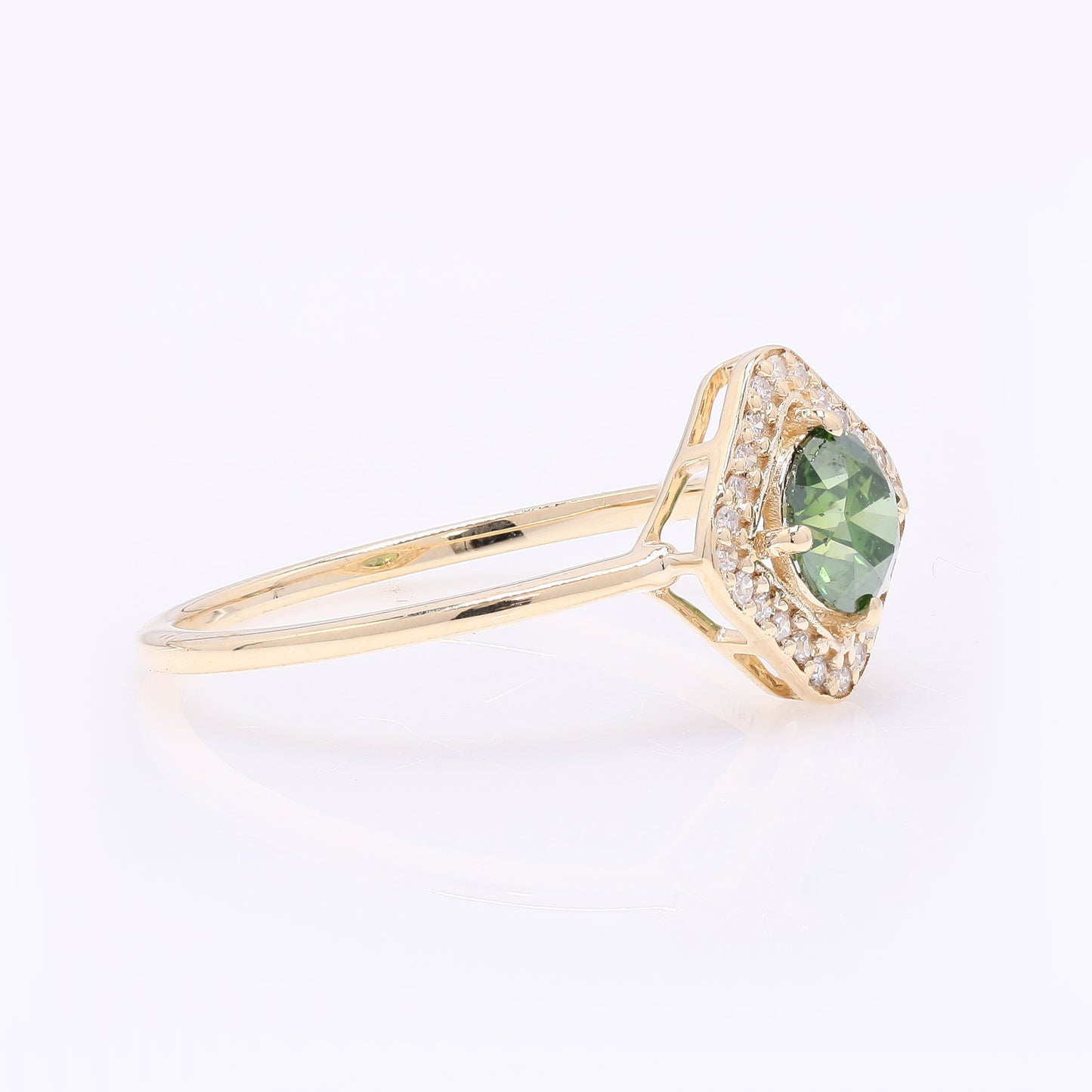 0.59 Ct Round Green Diamond 14K Gold Ring