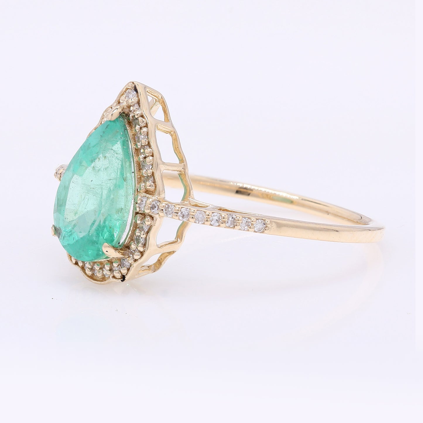 1.68 Ct Pear Mixed Cut Natural Emerald 14K Gold Ring