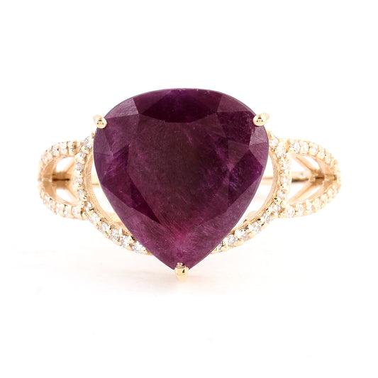 6.81 Ct Pear Mixed Cut Natural Corundum Ruby 14K Gold Ring