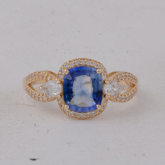 2.26 Ct Cushion Sapphire 9K Gold Ring