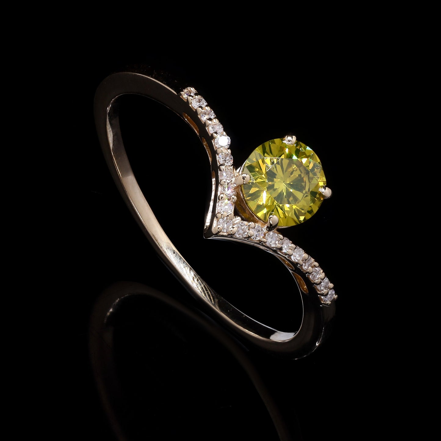 0.59 Ct Round Yellow Diamond 14K Gold Ring
