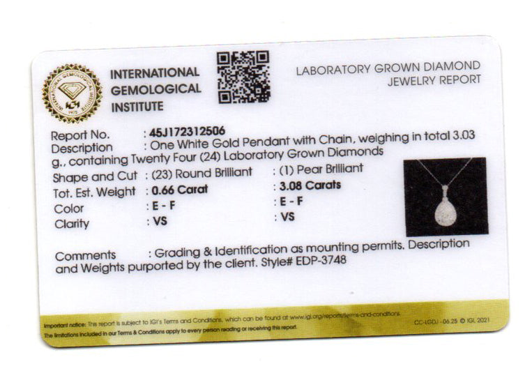 3.74 Carats Lab Grown Diamond 14K Gold Pendant