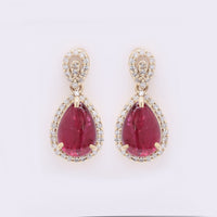 4.00 Ct Pear Cabochon Natural Rubellite 14K Gold Earrings