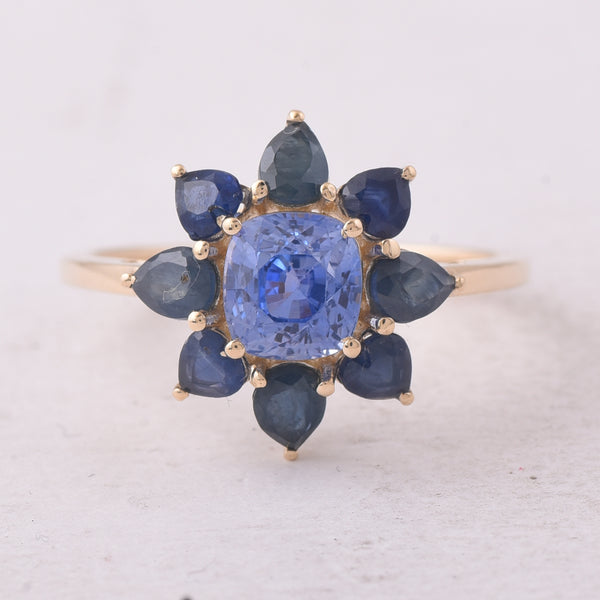 2.83 Ct Cushion Sapphire 9K Gold Ring