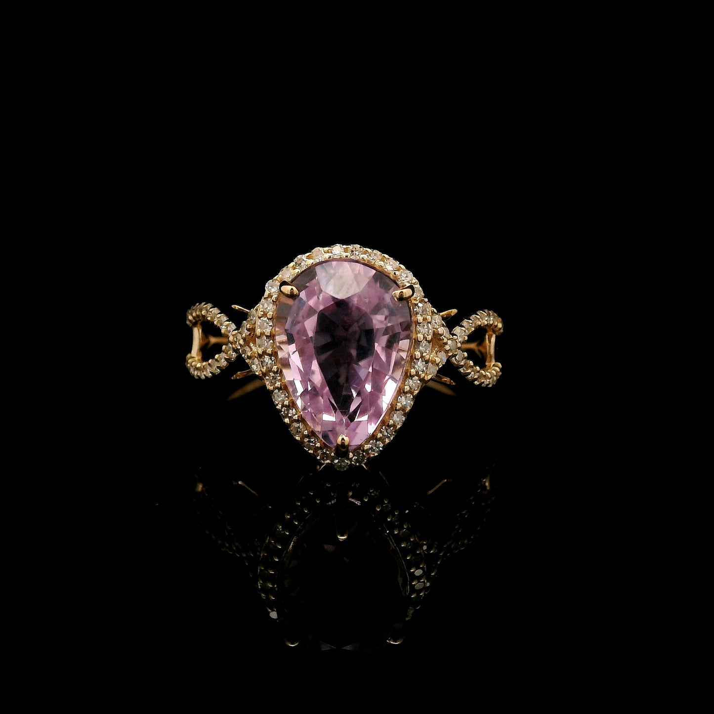 3.76 Ct Pear Kunzite 14K Gold Ring