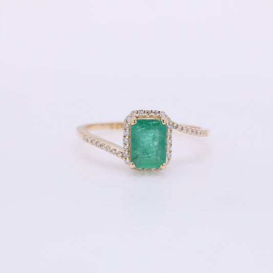 1.19 Ct Octagon Step Cut Natural Emerald 14K Gold Ring