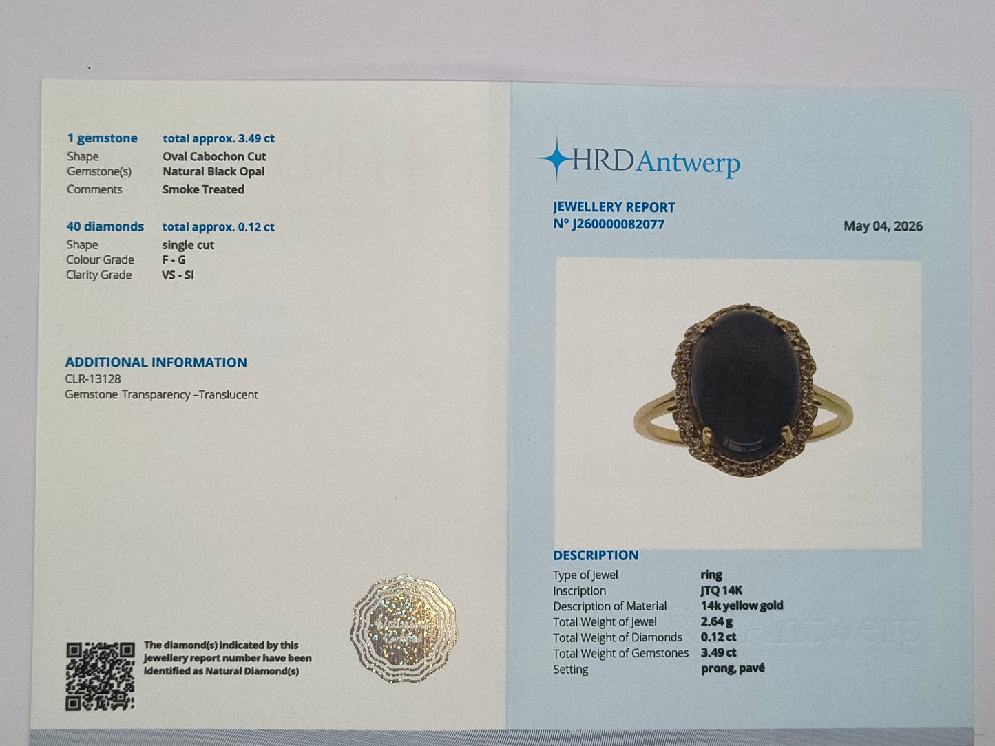 3.61 Ct Oval Cabochon Cut Natural Black Opal 14K Gold Ring