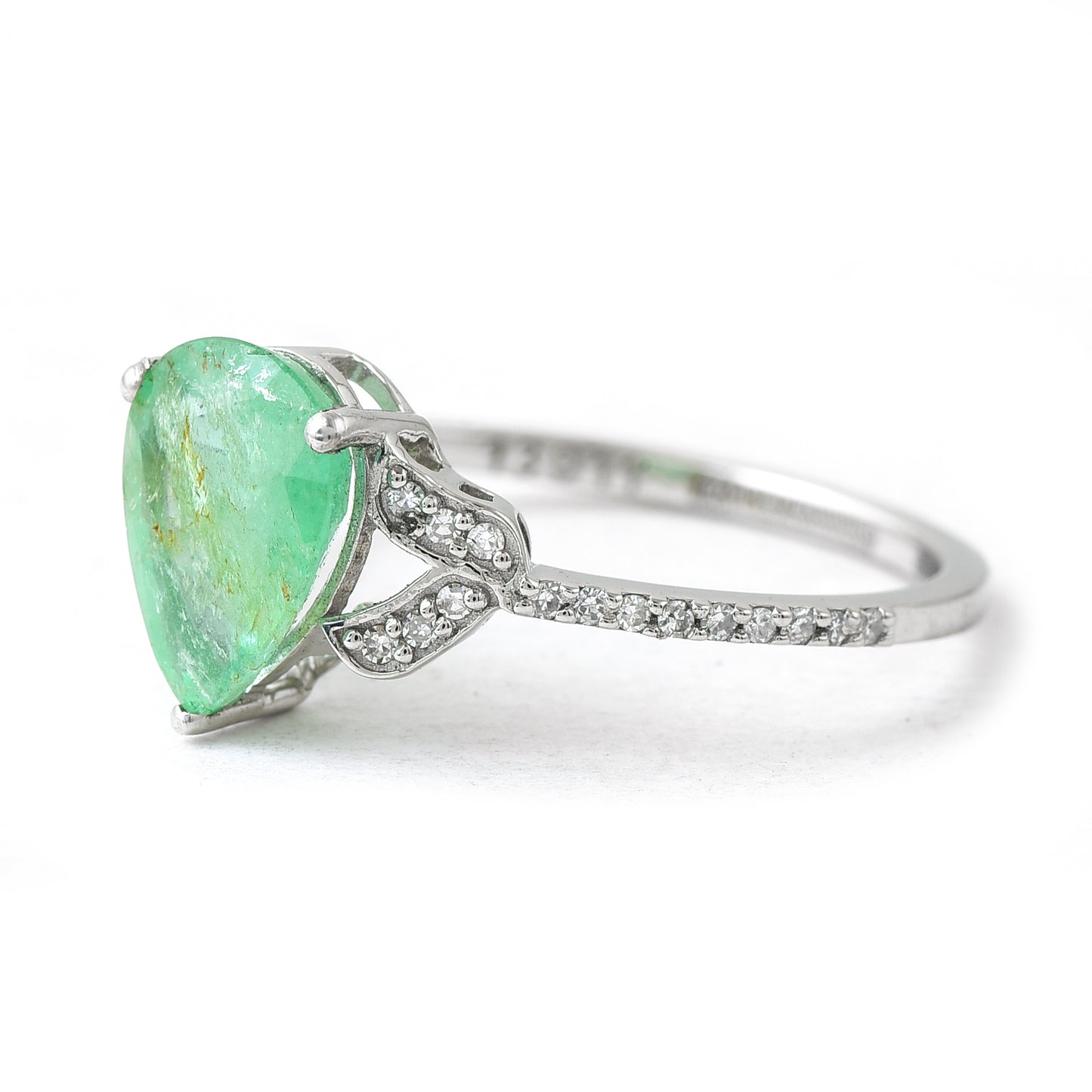 2.25 Ct Pear Mixed Cut Natural Emerald 950 Platinum Ring