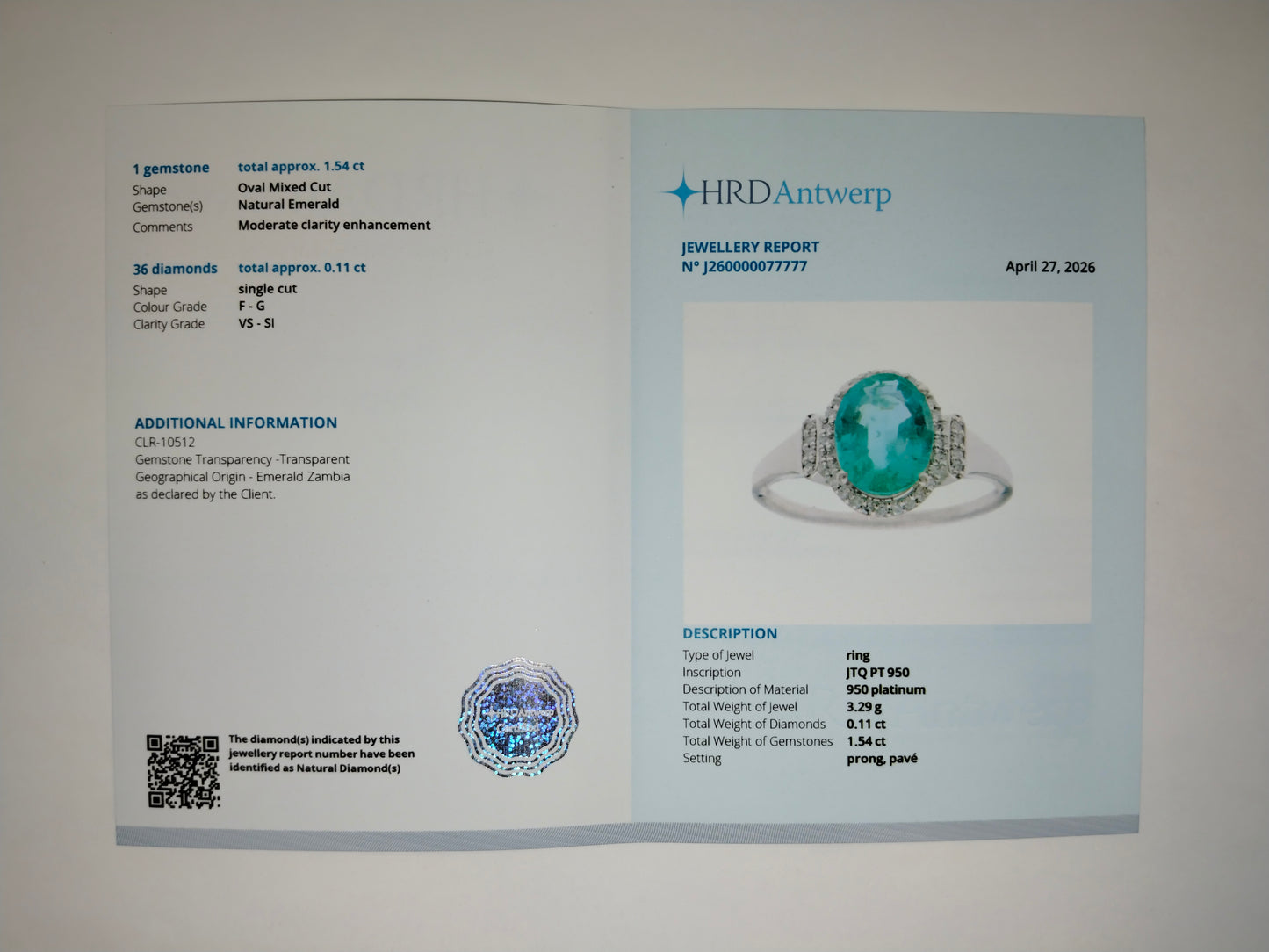 1.65 Ct Oval Mixed Cut Natural Emerald 950 Platinum Ring