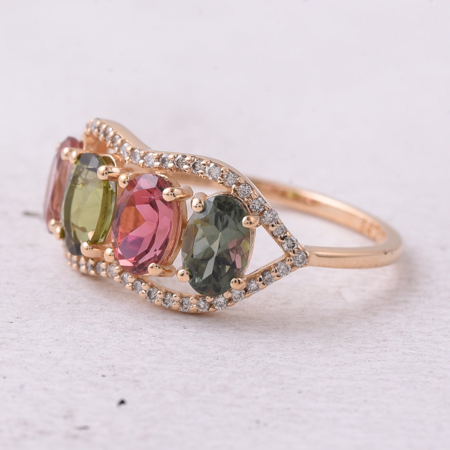 2.32 Ct Oval Mixed Cut Natural Multi-Coloured Tourmaline 14K Gold Ring