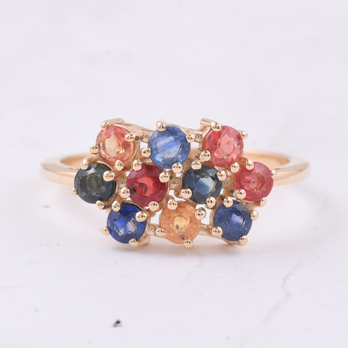 1.53 Ct Round Natural Multi-Coloured Sapphire 14K Gold Ring