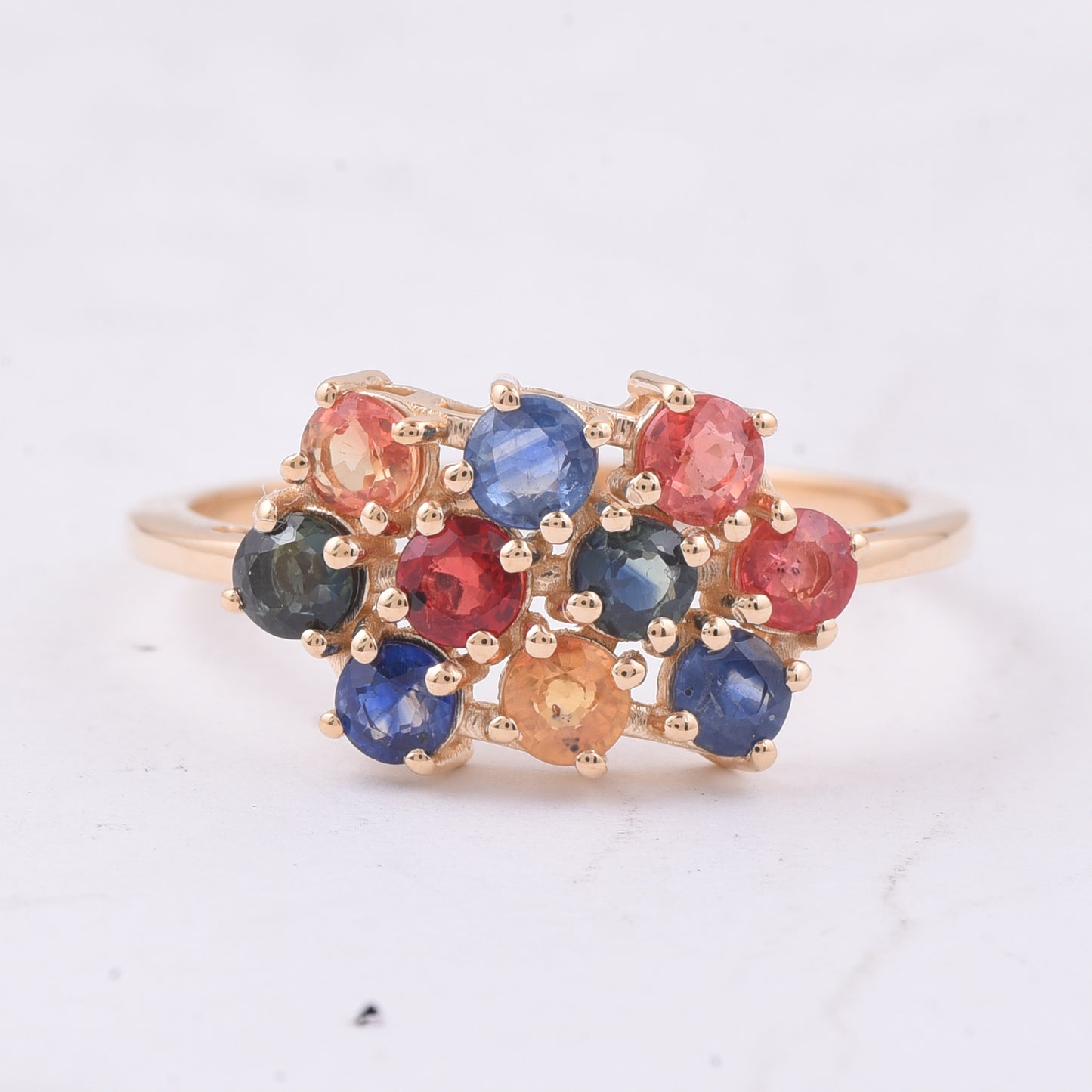 1.53 Ct Round Natural Multi-Coloured Sapphire 14K Gold Ring