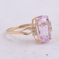 3.67 Ct Cushion Natural Kunzite 14K Gold Ring