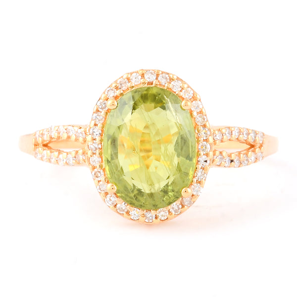 2.38 Ct Oval Mixed Cut Natural Green Sapphire 14K Gold Ring