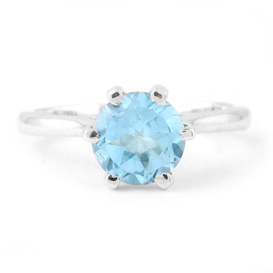 2.04 Ct Round Blue Topaz, 925 Sterling Silver Ring
