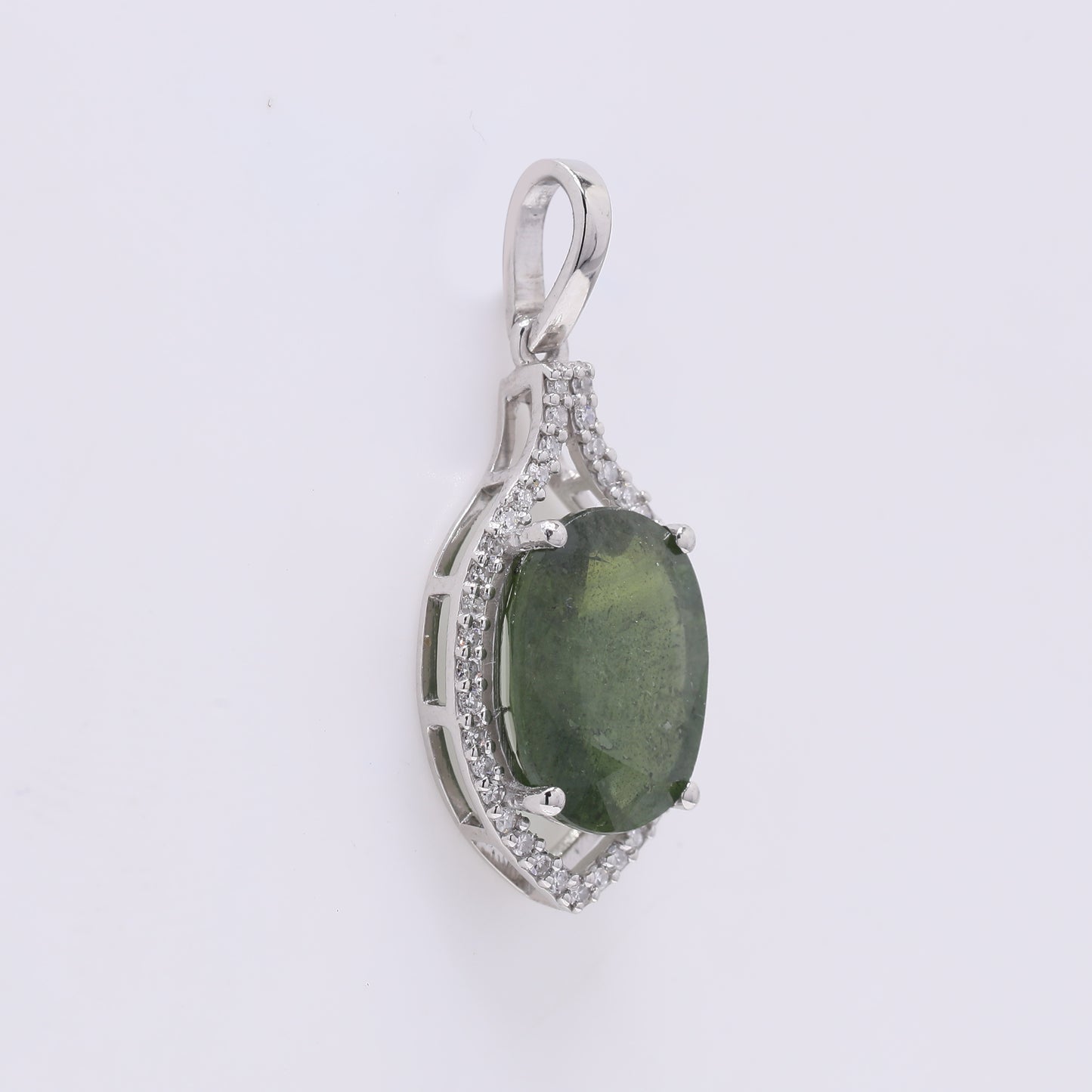 3.92 Ct Oval Mixed Cut Natural Green Sapphire 950 Platinum Pendant