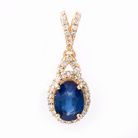 1.24 Ct Oval Mixed Cut Natural Sapphire 14K Gold Pendant