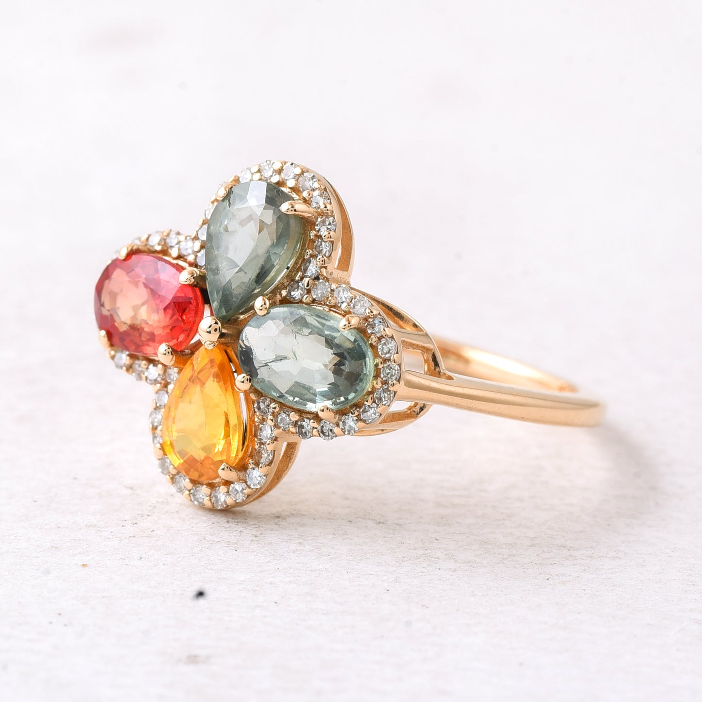 2.51 Ct Oval Mixed Cut, Pear Mixed Cut Natural Multi-Coloured Sapphire 14K Gold Ring