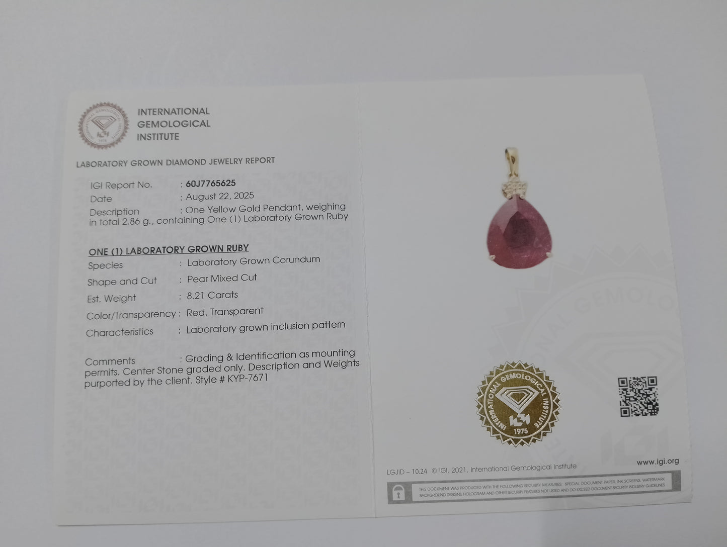 8.26 Ct Pear Mixed Cut Lab Grown Ruby 14K Gold Pendant