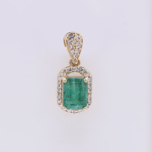 1.13 Ct Octagon Step Cut Natural Emerald 14K Gold Pendant