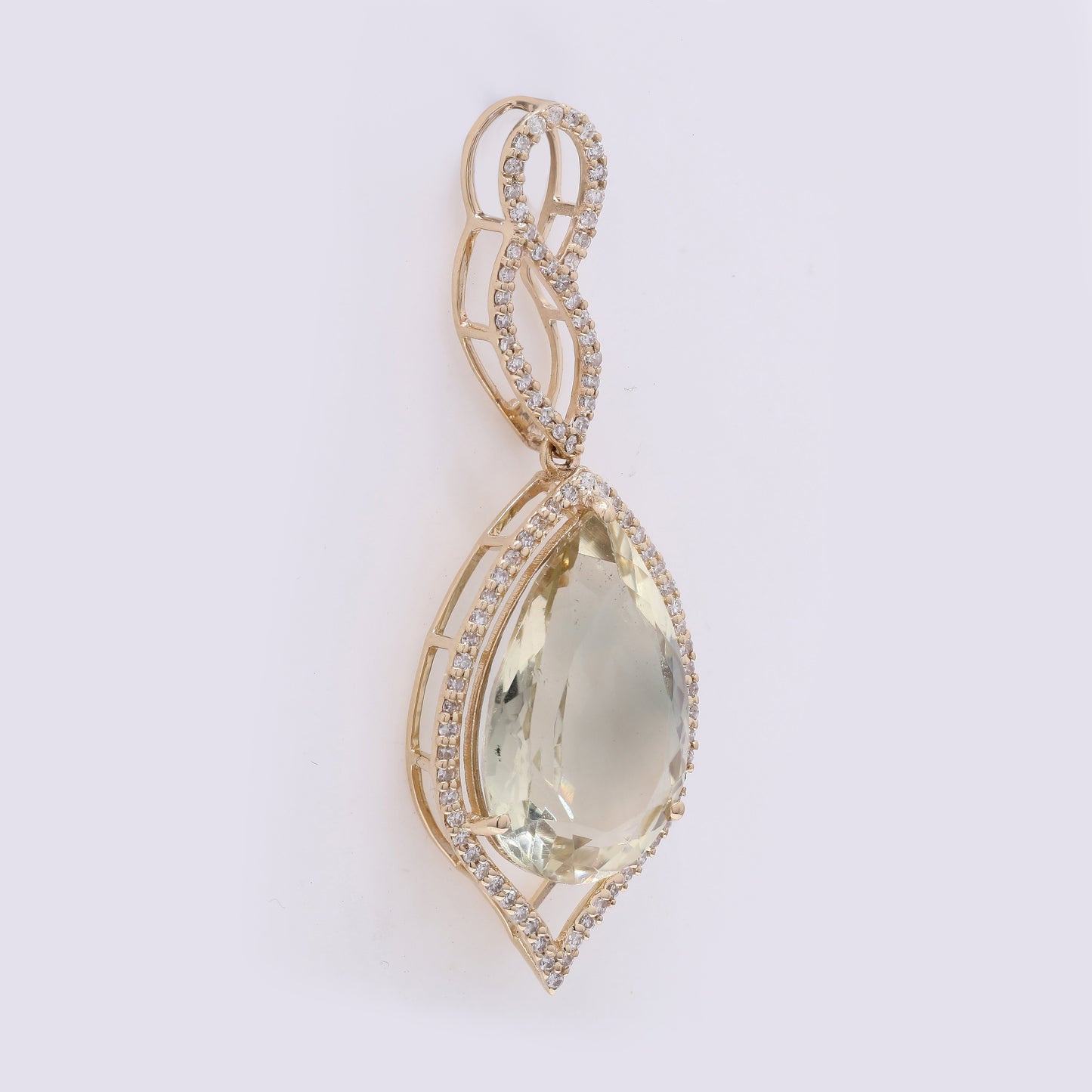 6.48 Ct Pear Mixed Cut Natural Plagioclase Feldspar Sunstone 14K Gold Pendant