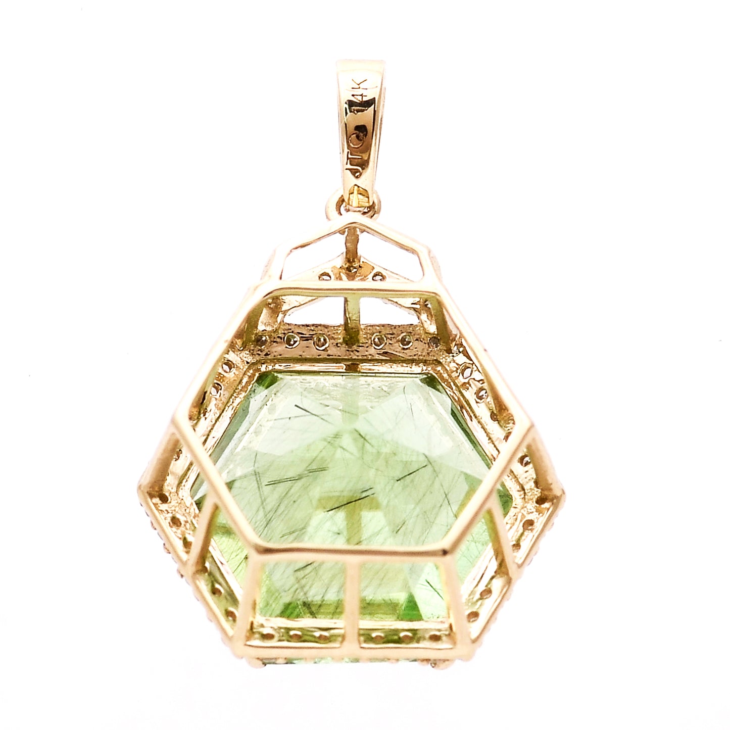 7.73 Ct Hexagon Natural Eridot 14K Gold Pendant