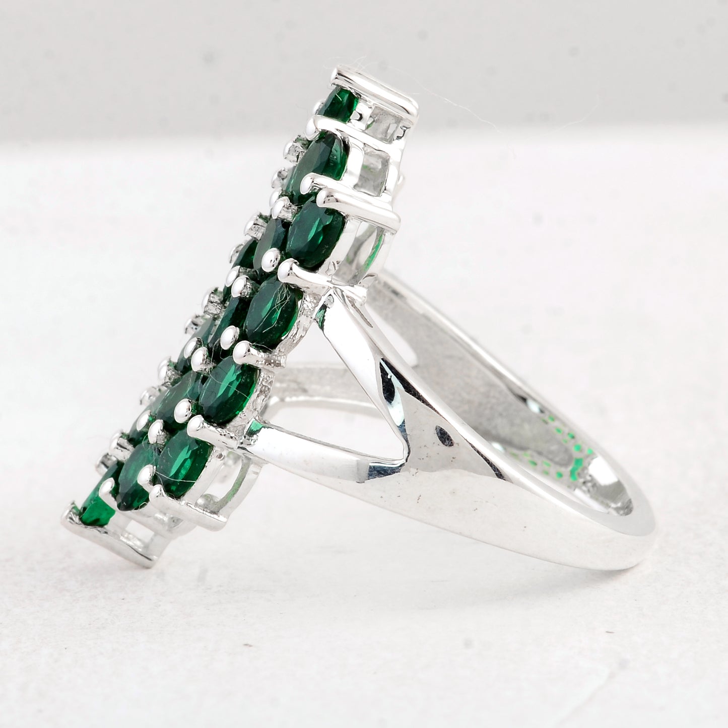 3.40 Ct Oval Created Glass Emerald 925 Sterling Silver Ring