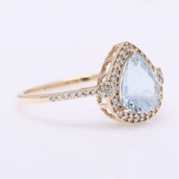 1.55 Ct Pear Mixed Cut Natural Aquamarine 14K Gold Ring