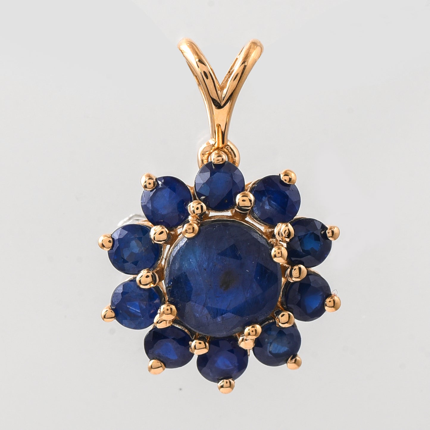 2.33 Ct Round Mixed Cut Natural Sapphire 14K Gold Pendant