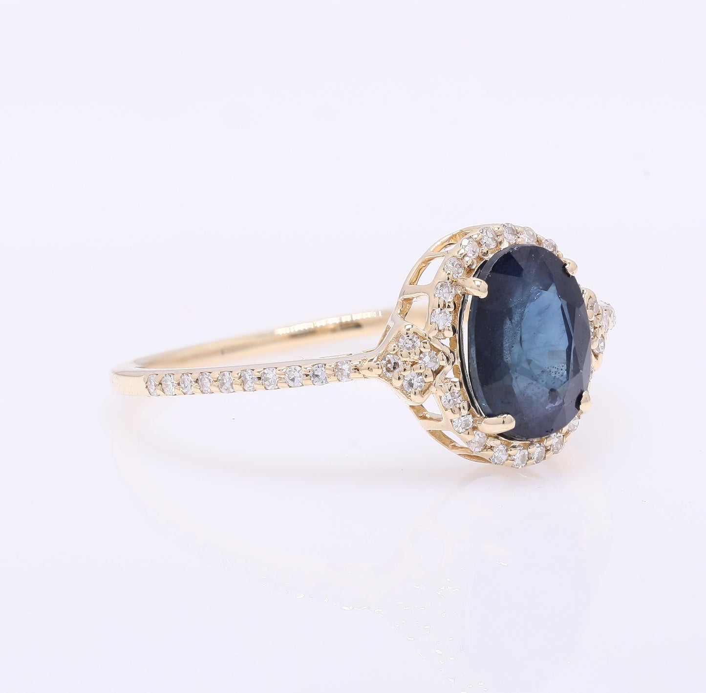 1.70 Ct Oval Mixed Cut Natural Sapphire 14K Gold Ring