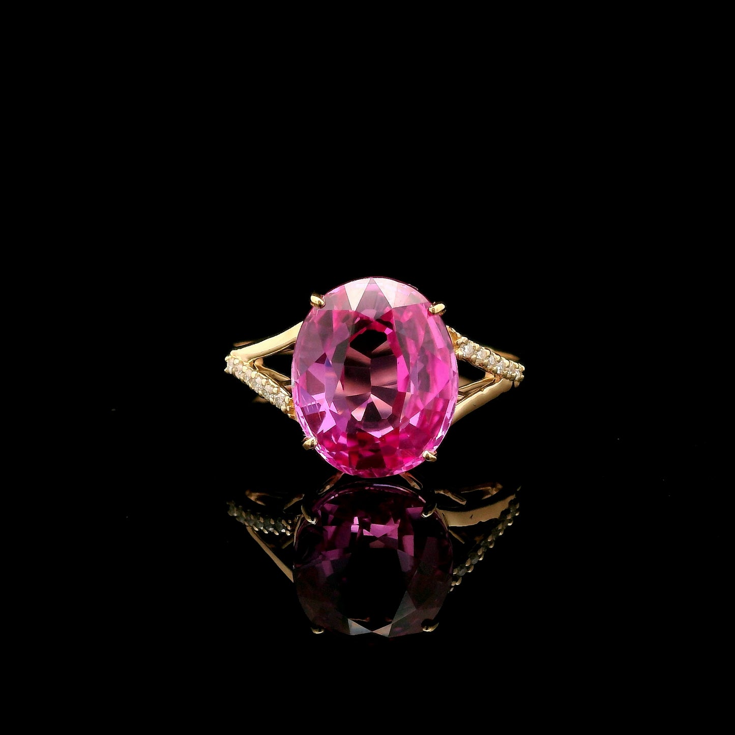 5.16 Ct Oval Mixed Cut Lab Grown Pink Sapphire 14K Gold Ring