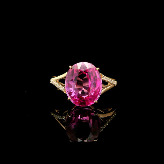 5.16 Ct Oval Mixed Cut Lab Grown Pink Sapphire 14K Gold Ring