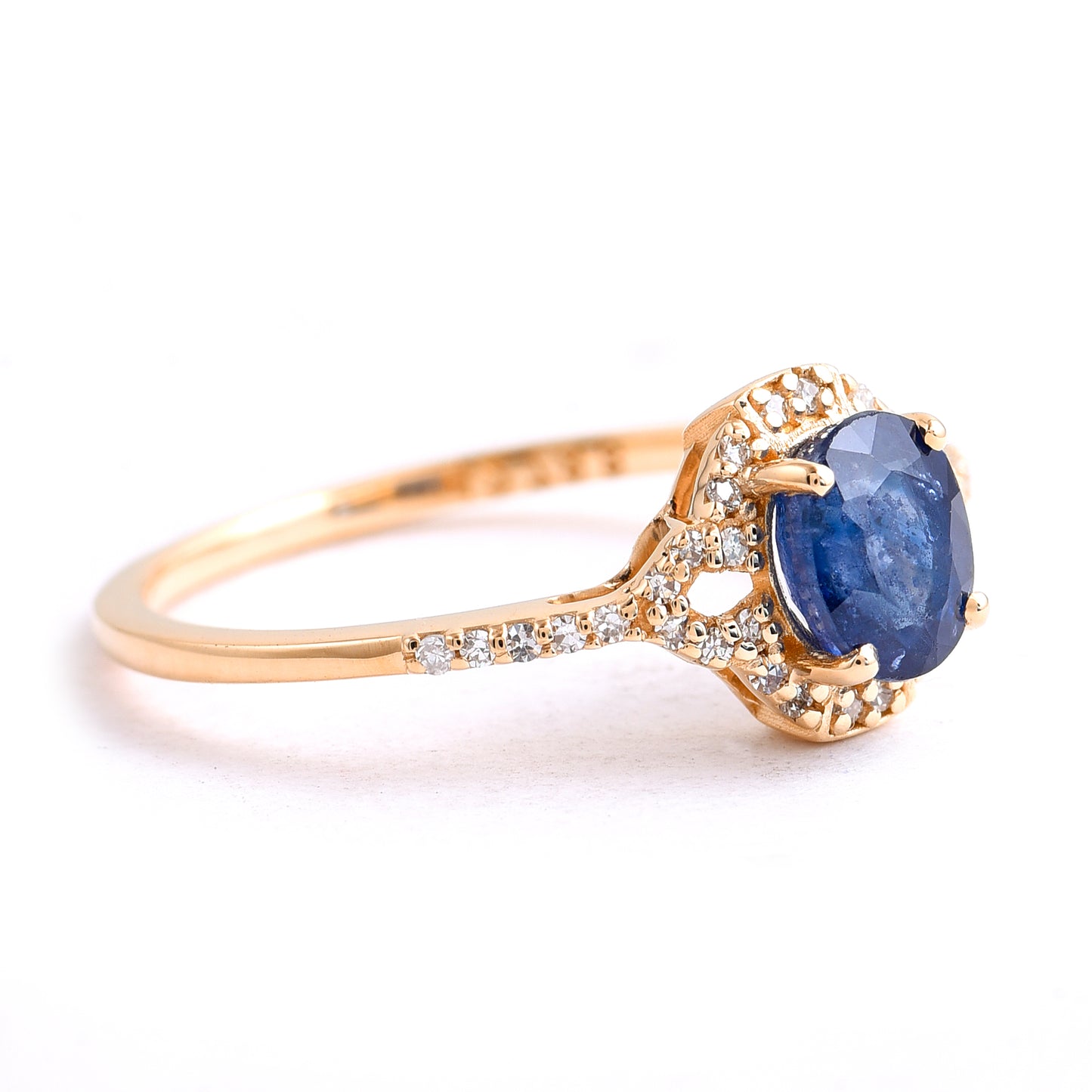 1.18 Ct Oval Mixed Cut Natural Sapphire 14K Gold Ring