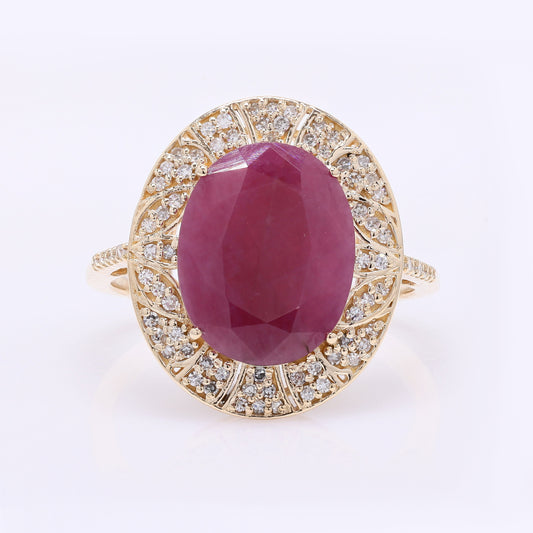 4.55 Ct Oval Mixed Cut Natural Ruby 14K Gold Ring
