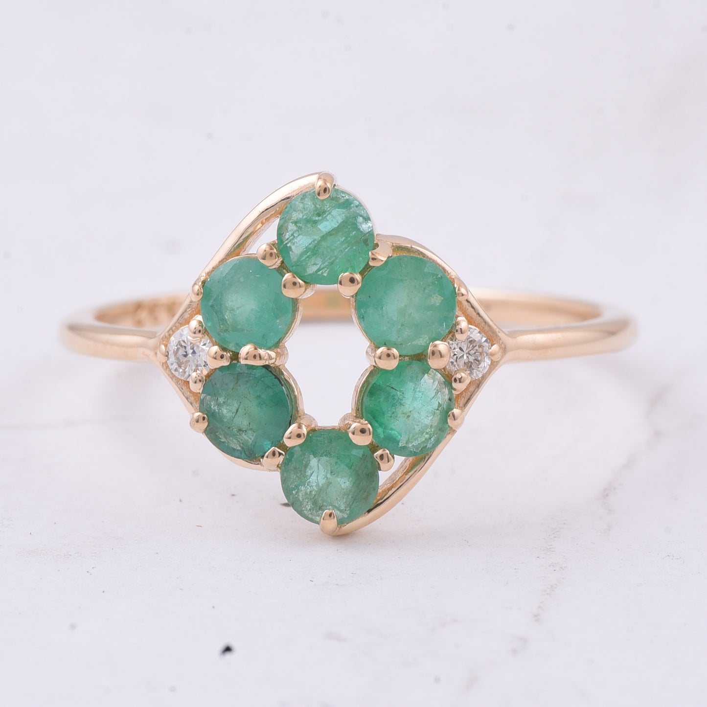 0.66 Ct Round Natural Emerald 14K Gold Ring