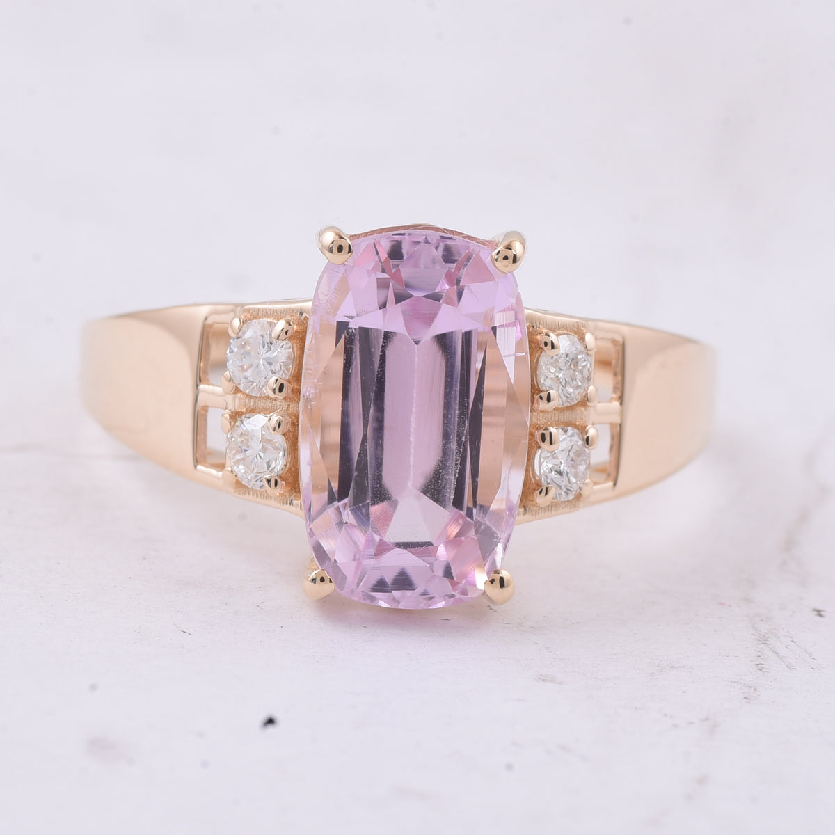 3.69 Ct Cushion Natural Kunzite 14K Gold Ring