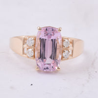 3.69 Ct Cushion Natural Kunzite 14K Gold Ring