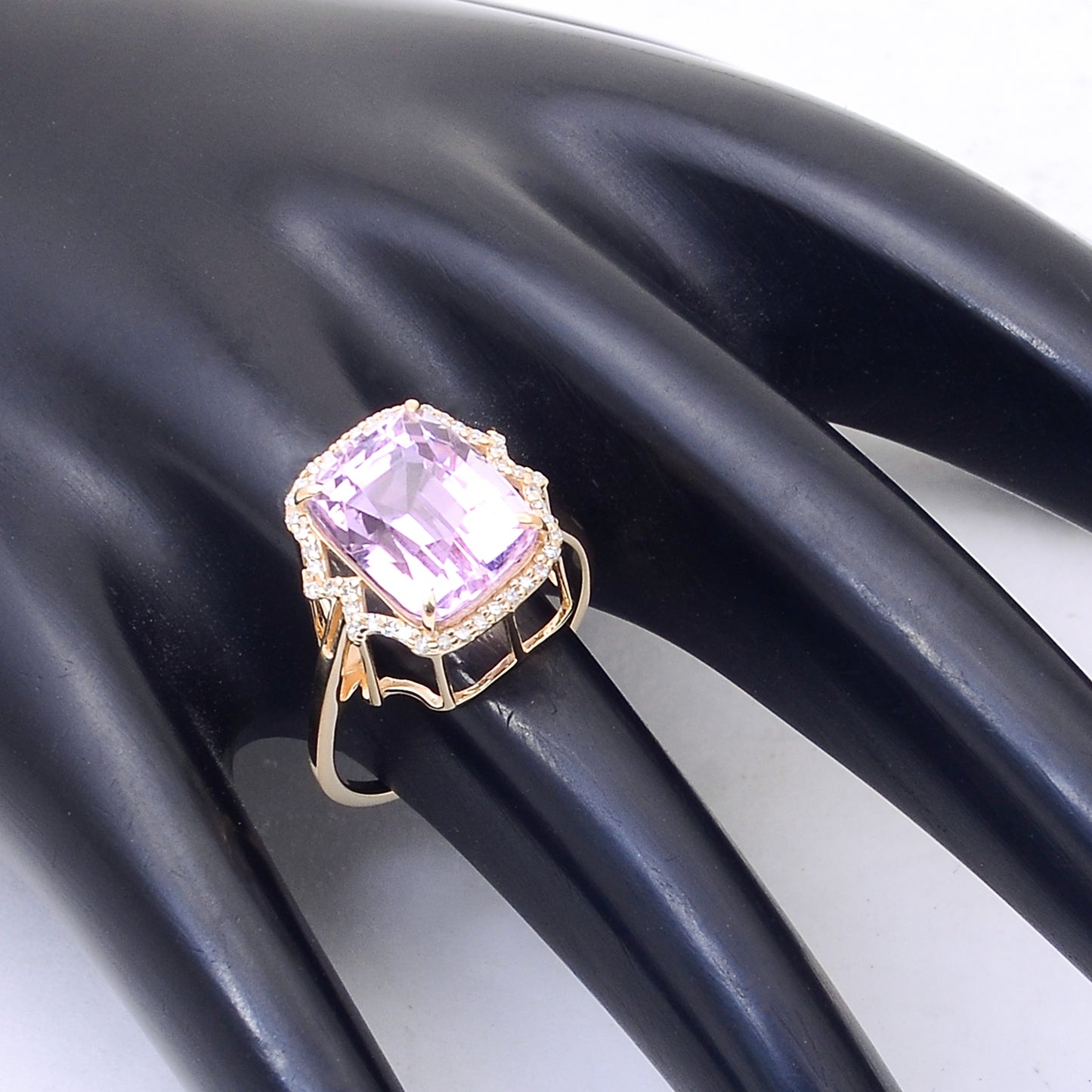 6.76 Ct Cushion Mixed Cut Natural Kunzite 14K Gold Ring
