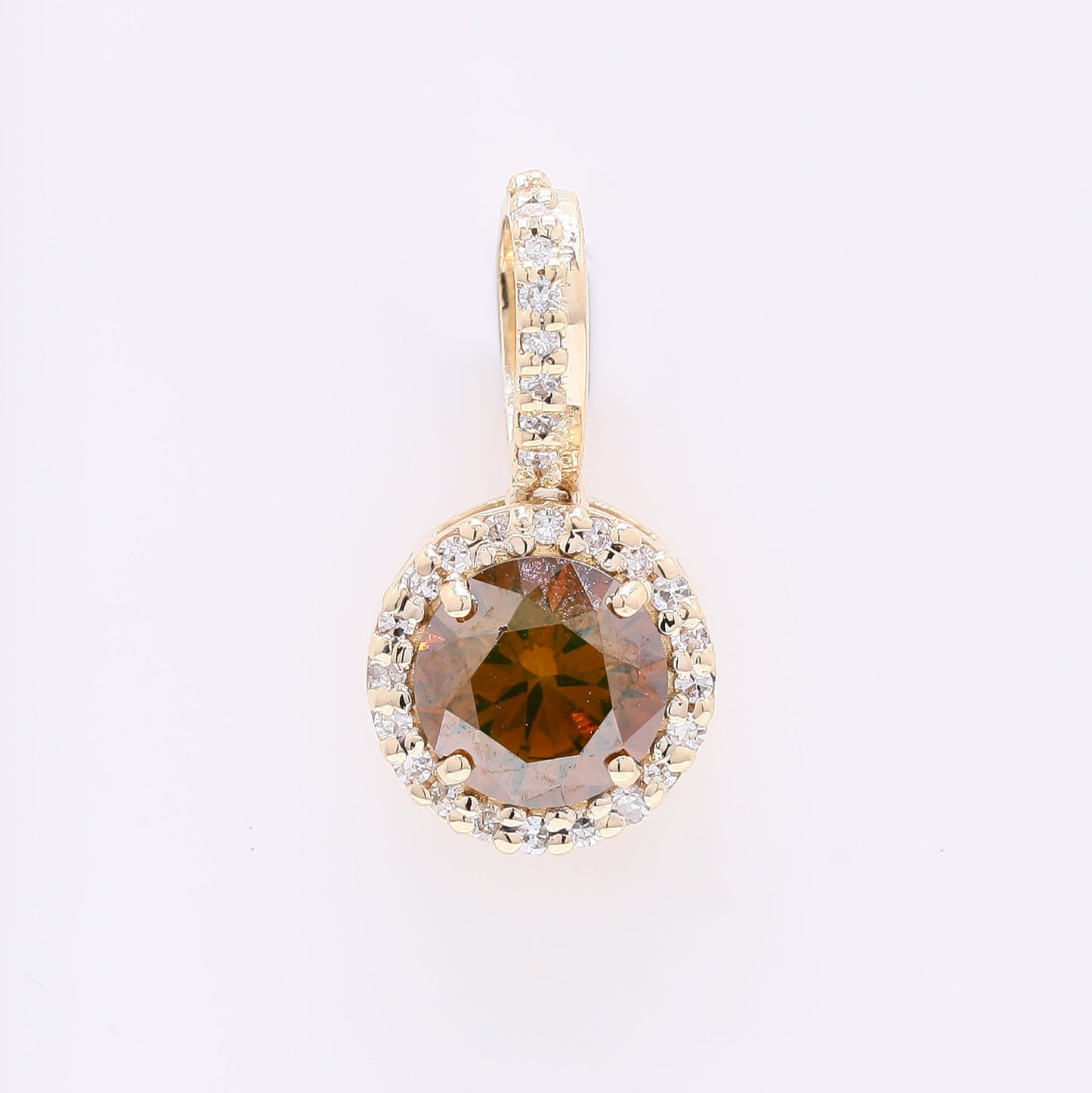 0.81 Ct Round Red Diamond 14K Gold Pendant