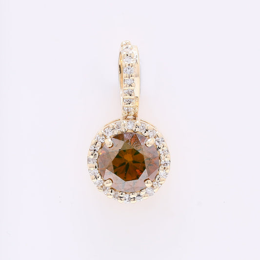 0.81 Ct Round Red Diamond 14K Gold Pendant