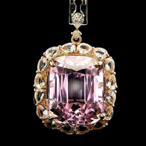 26.36 Ct Cushion Kunzite 14K Gold Pendant