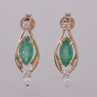 1.38 Ct Marquise Natural Emerald 14K Gold Earrings