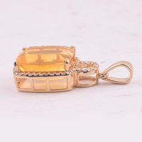 3.05 Ct Cushion Mixed Cut Natural Fire Opal 14K Gold Pendant