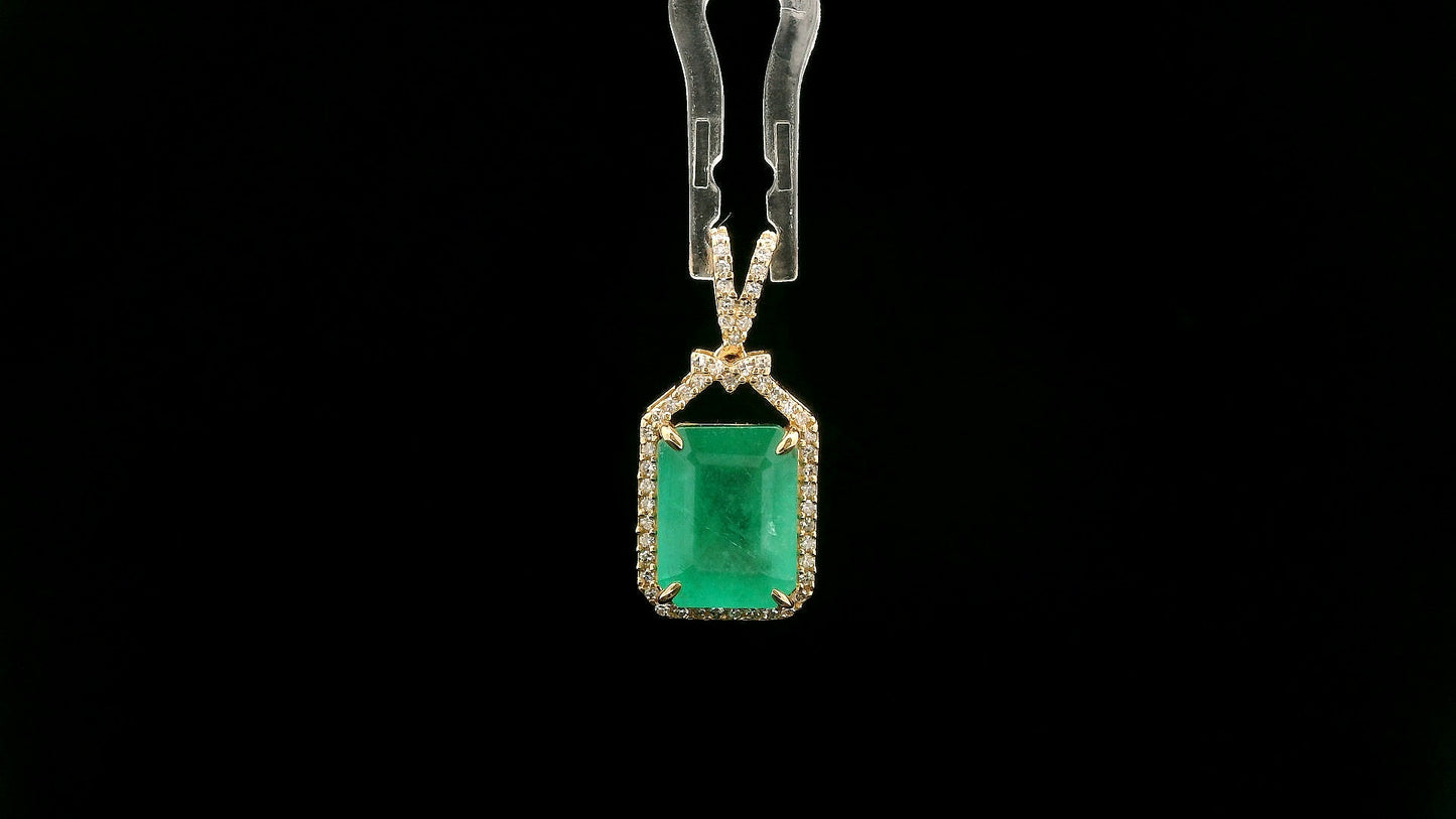 3.54 Ct Octagon Natural Emerald 14K Gold Pendant