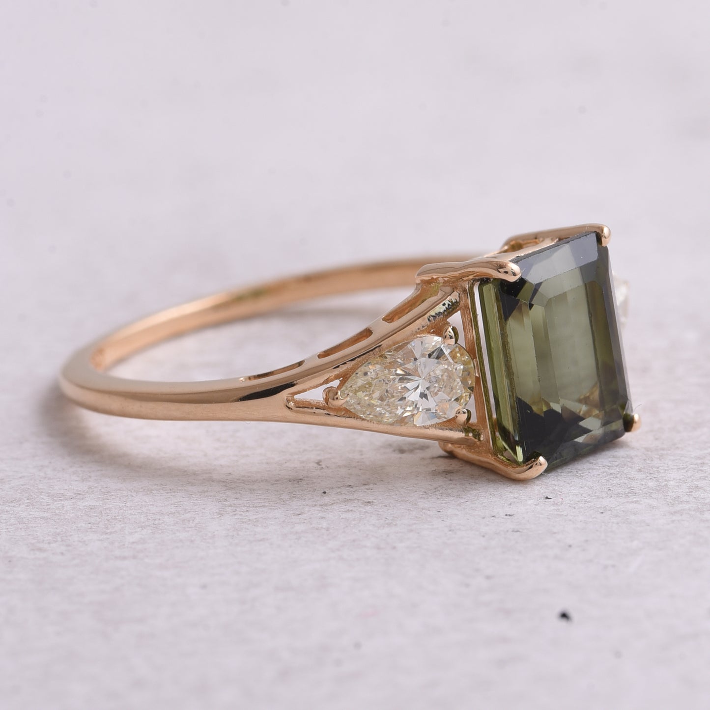 2.40 Ct Octagon Step Cut Natural Green Tourmaline 14K Gold Ring