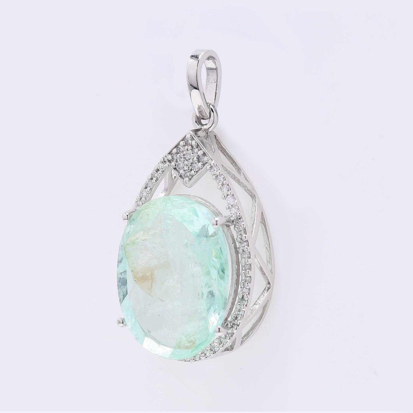 7.20 Ct Oval Mixed Cut Natural Emerald 950 Platinum Pendant